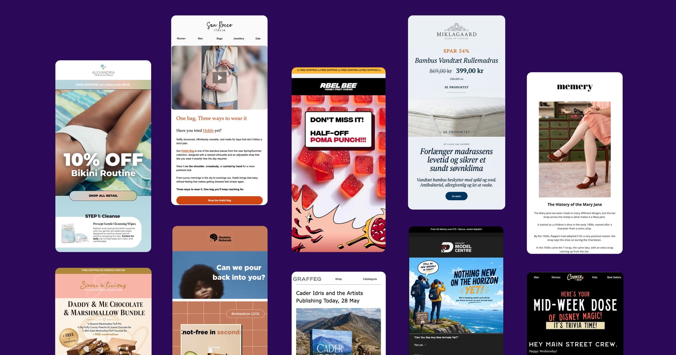 A selection of email campaigns designed and sent with Spoks