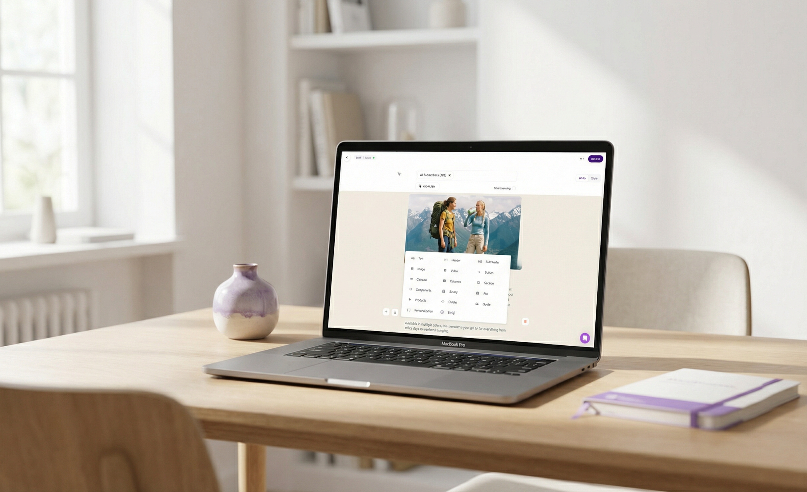 Spoks email editor showing a branded campaign for a Shopify store