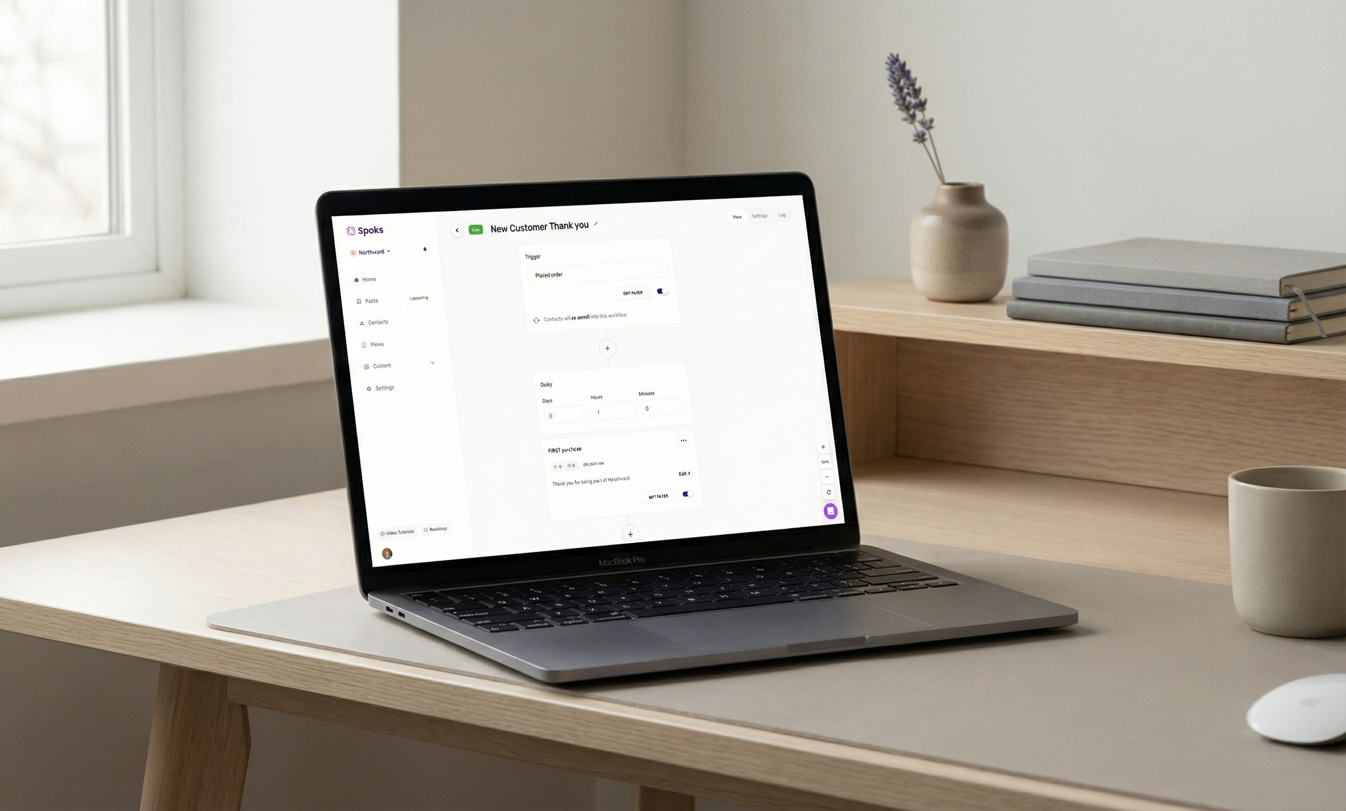 Spoks flow builder showing automated email flows for Shopify stores